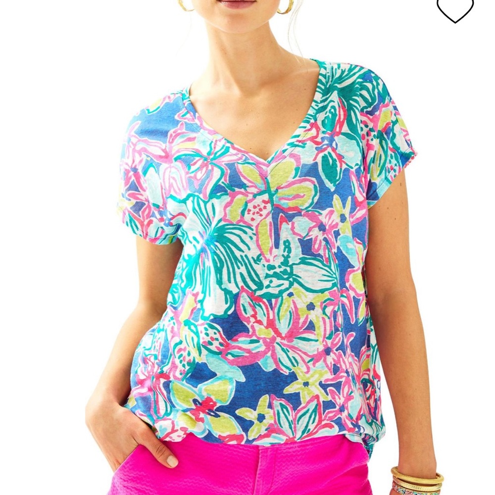 Lilly Pulitzer Floral V-Neck Top size xxs/xs